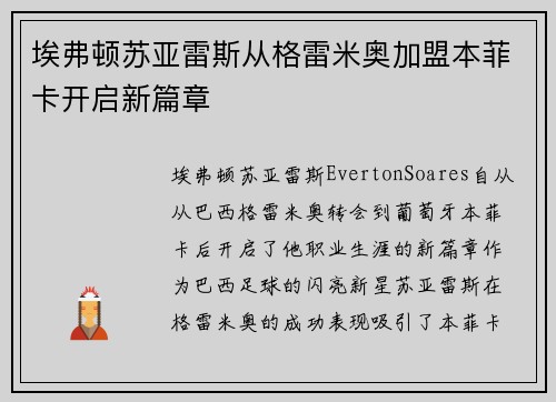 埃弗顿苏亚雷斯从格雷米奥加盟本菲卡开启新篇章